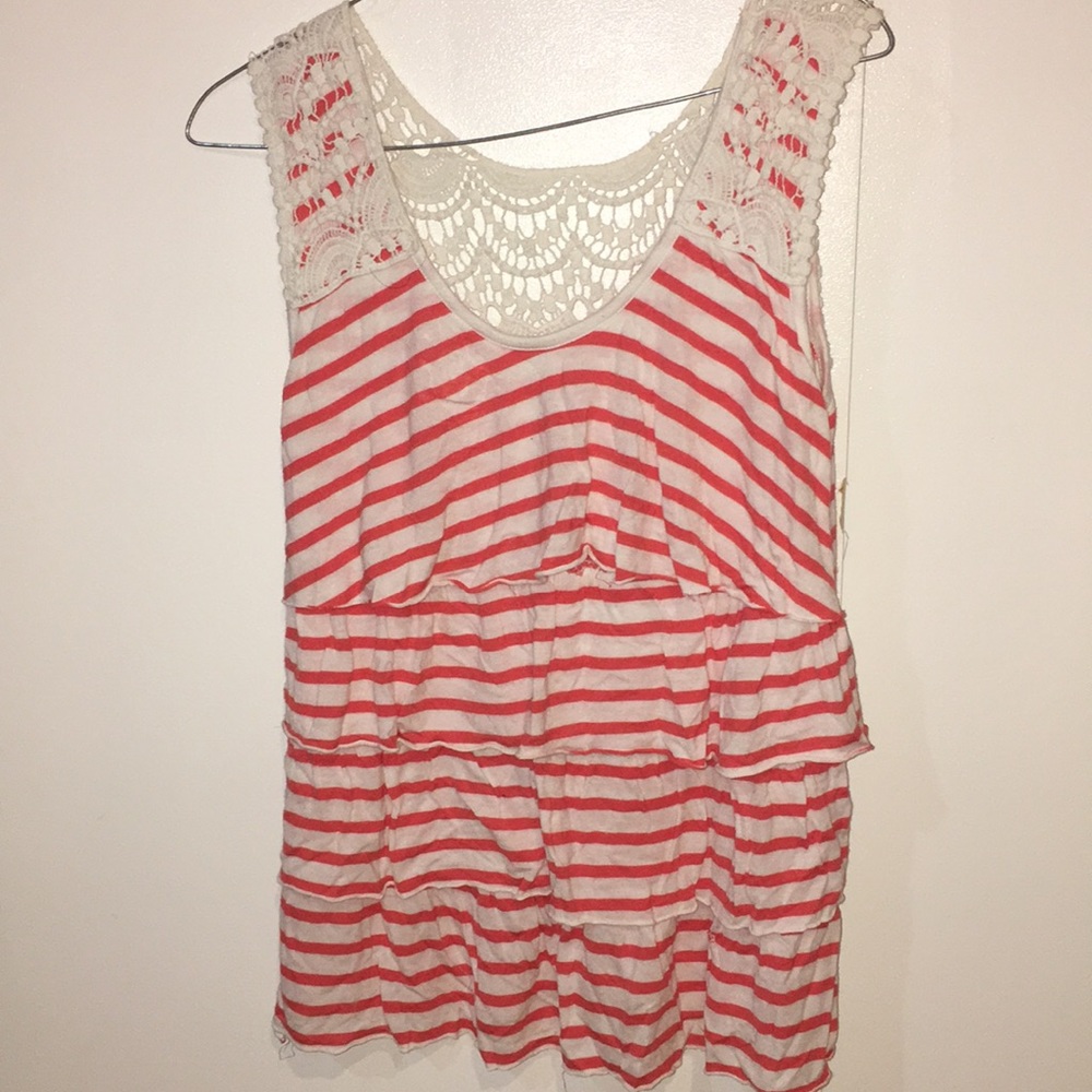 striped orange top with white detailing
